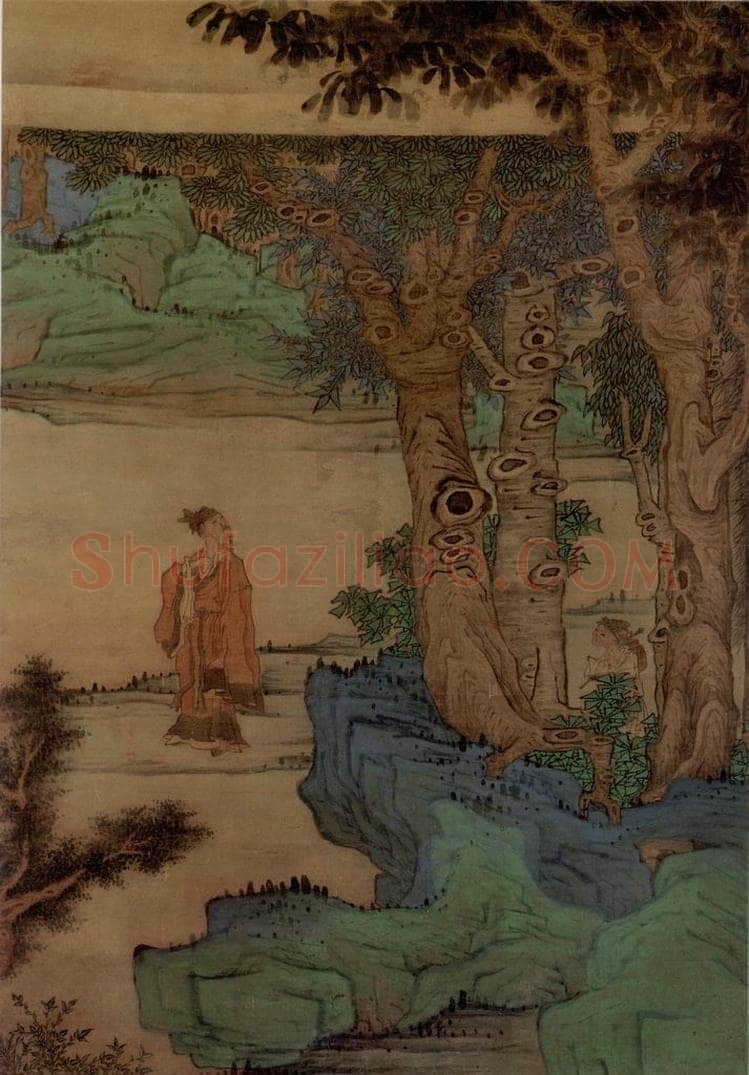 1633年 陈洪绶 《山水人物图轴》 书画作品