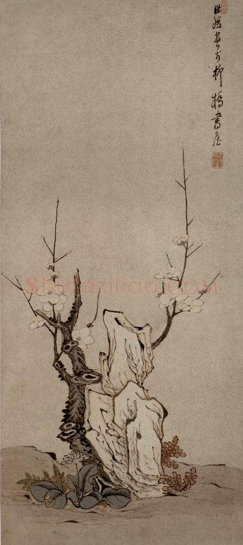 1633年 陈洪绶 《梅石图轴》 书画作品