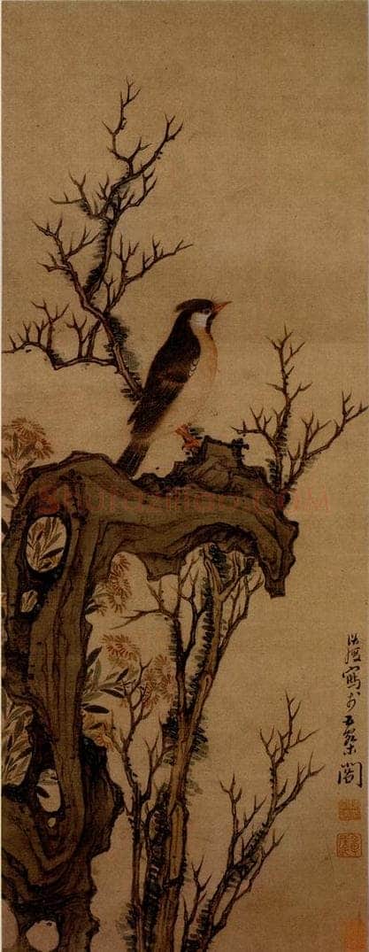 1635年 陈洪绶 《花鸟图轴》 书画作品