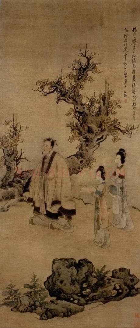 1636年 陈洪绶 《杨升庵簪花图轴》 书画作品