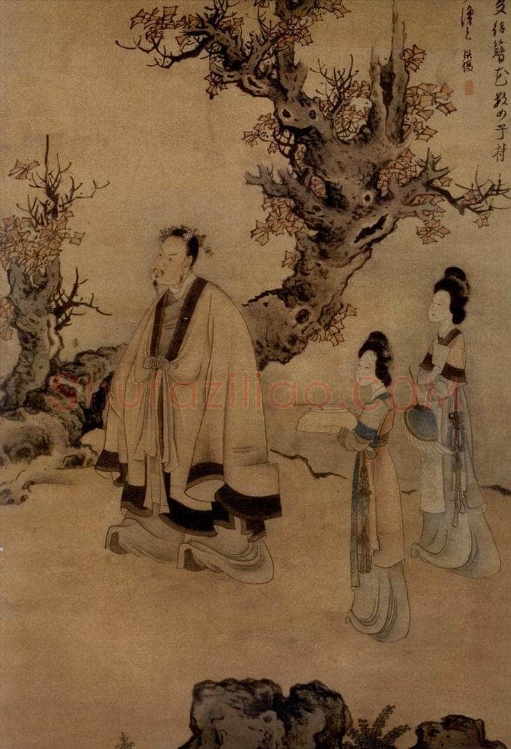 1636年 陈洪绶 《杨升庵簪花图轴》 书画作品