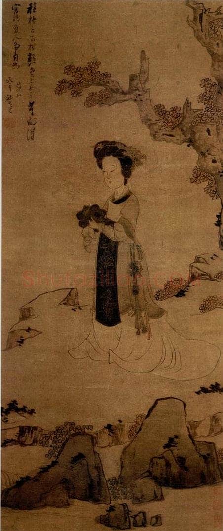 1636年 陈洪绶 《对镜仕女图轴》 书画作品