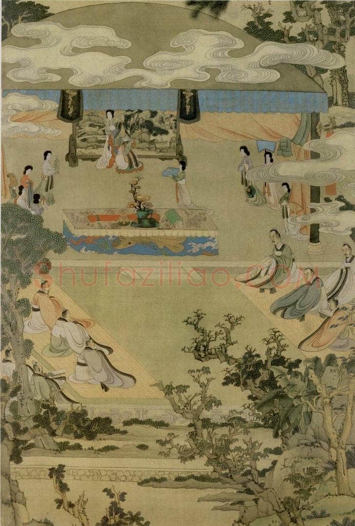 1638年 陈洪绶 《宣文君授经图轴》 书画作品