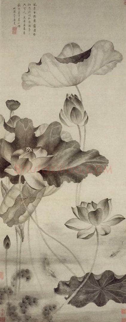 清 唐苂 《荷花游鱼图轴》 书画作品