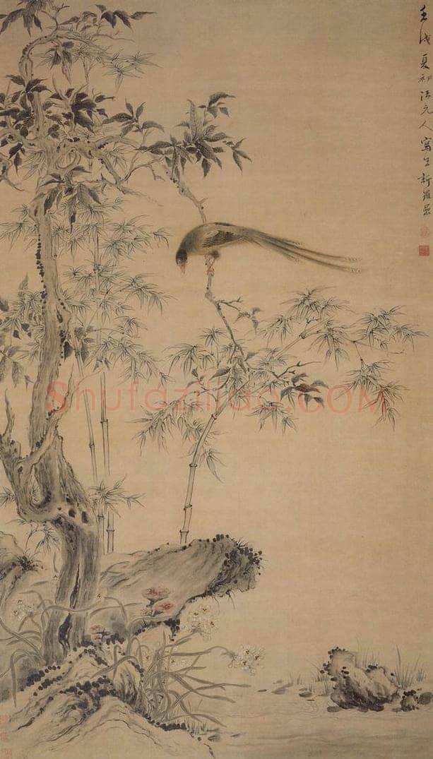 清 华喦 《桂树绶带图轴》 书画作品