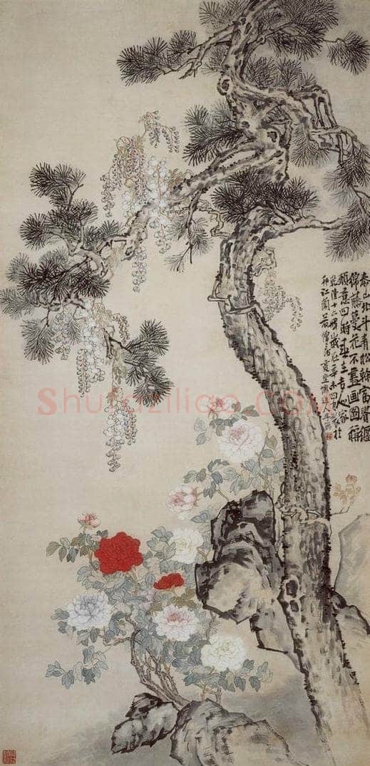 清 李鱓 《松石紫藤图轴》 书画作品