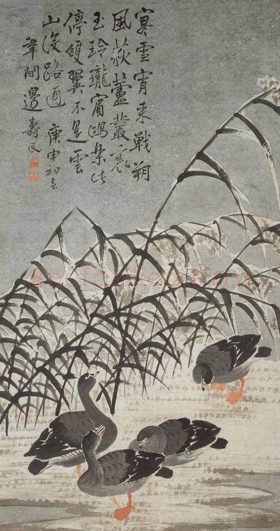 清 边寿民 《芦鹰图轴》 书画作品