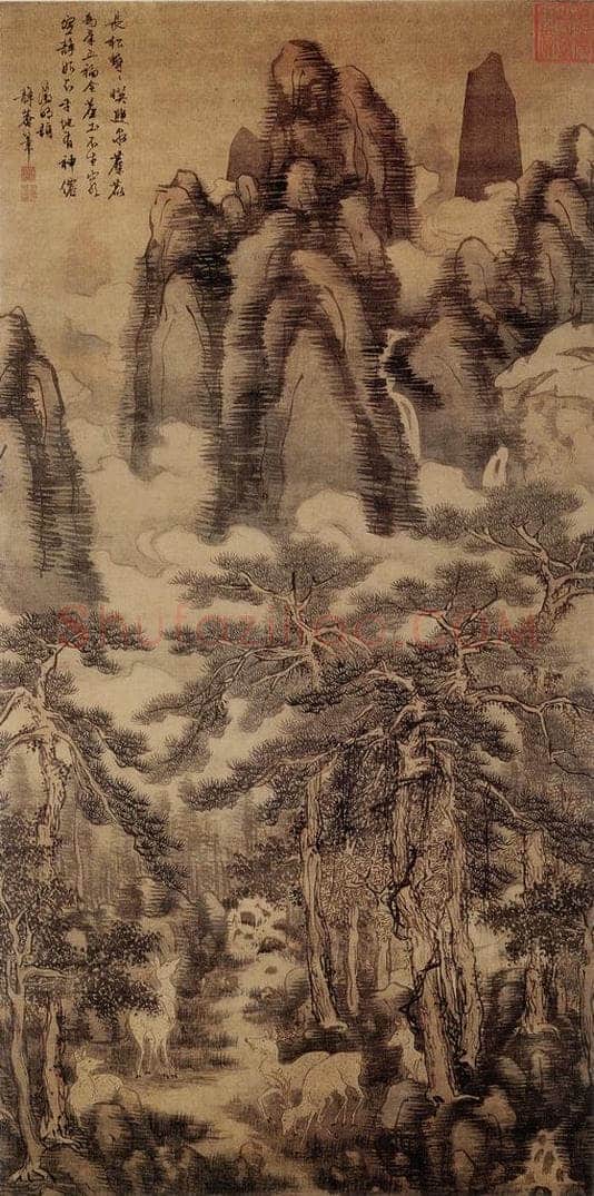 明 戴进 长松五鹿图 书画作品