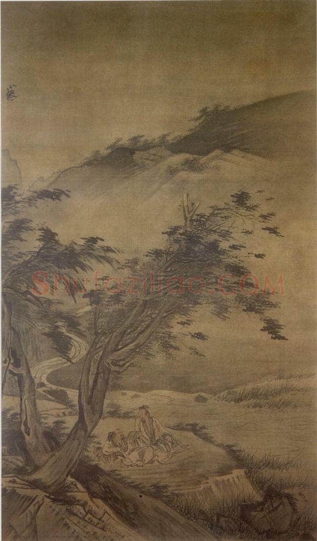 明 吴伟 临流读书图 书画作品