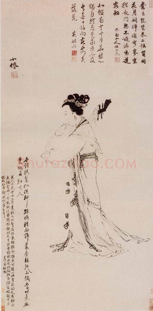 明 吴伟 琵琶美人图 书画作品