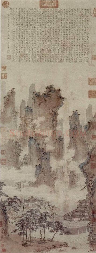  仇英 《仙山楼阁图》 书画作品