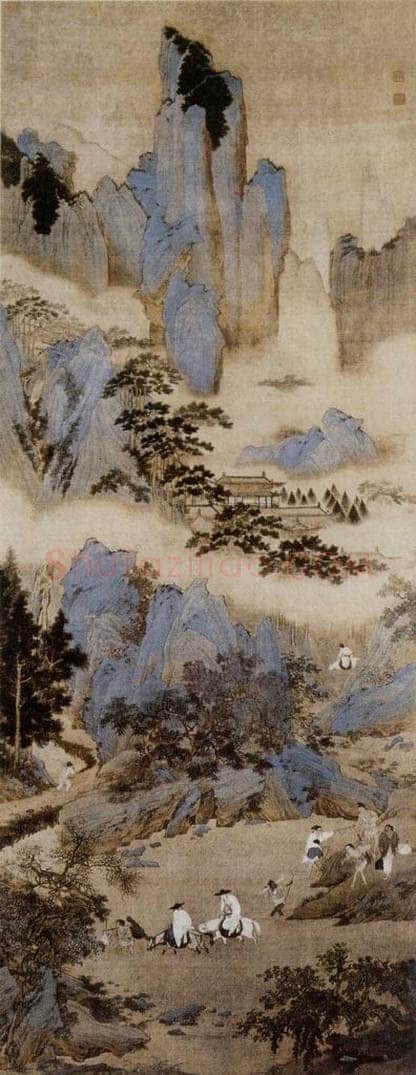仇英 《汉光武帝涉水图》 书画作品