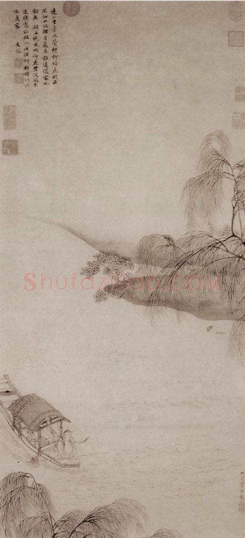  仇英 《柳塘渔艇图》 书画作品