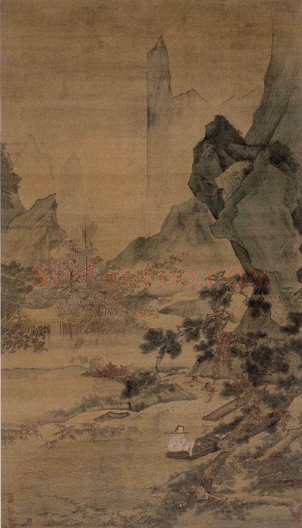  仇英 《松溪横笛图》 书画作品