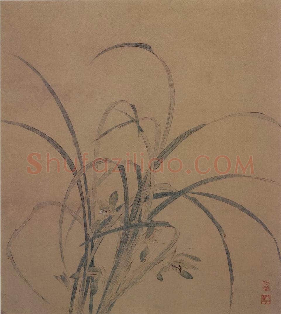 仇英 《双钩兰花图》 书画作品