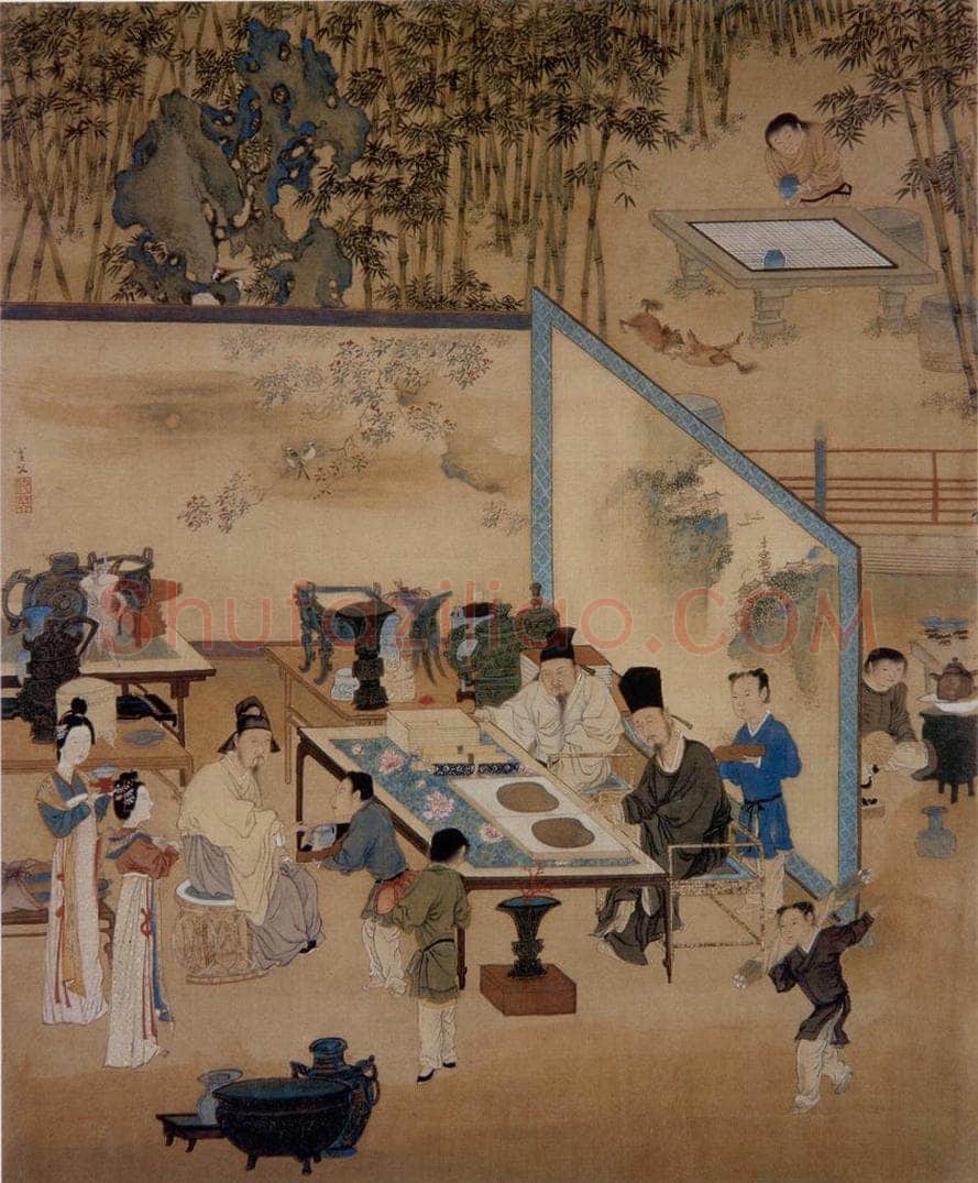 仇英 《竹院品古图》 书画作品