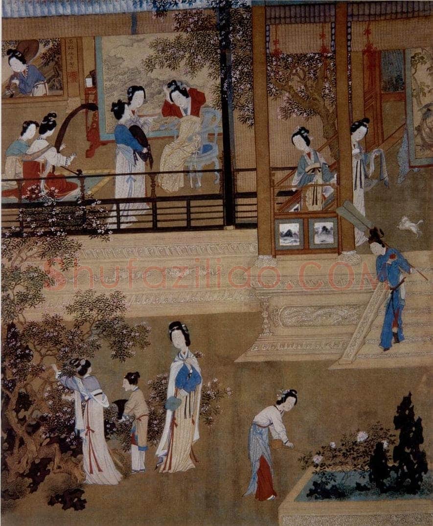 仇英 《贵妃晓妆图》 书画作品