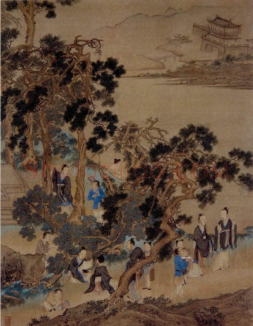  仇英 《松林六逸图》 书画作品