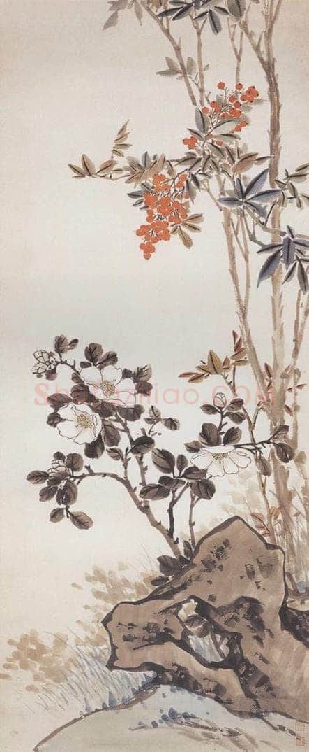 刘子久 《天竹茶花图》 书画作品