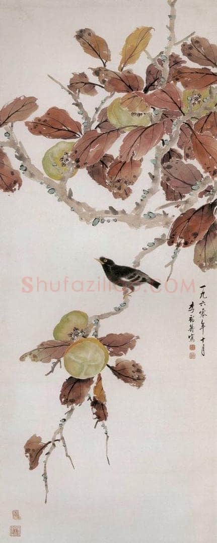 1960年 李鹤筹 《柿子八哥》 书画作品