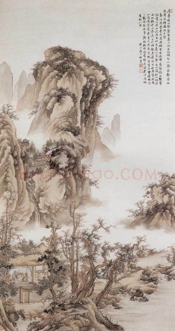  祁崑 《仿秋林话归图》 书画作品