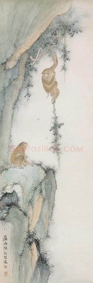  陈缘督 《猿戏图》 书画作品