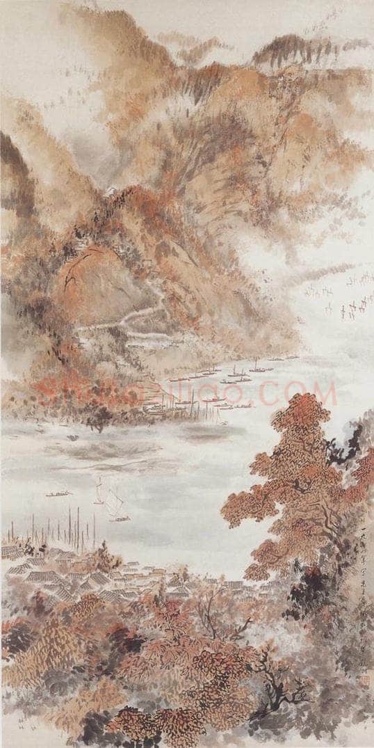 1964年 吴镜汀 《沁园春·长沙》词意 书画作品