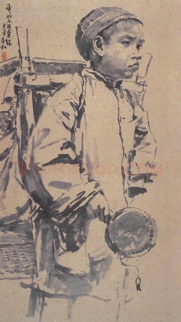1937年 蒋兆和 《卖钱》 书画作品
