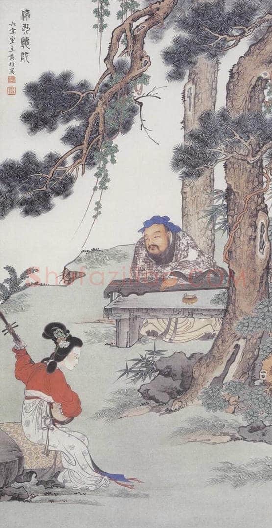  黄均 《停琴听阮》 书画作品
