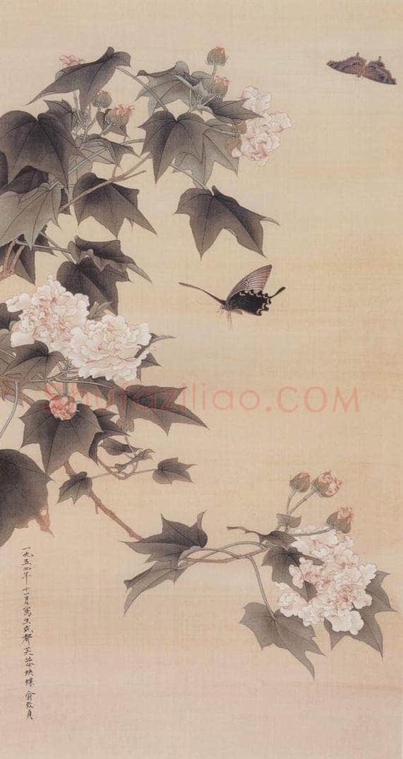 1954年 俞致贞 《芙蓉蛱蝶》 书画作品