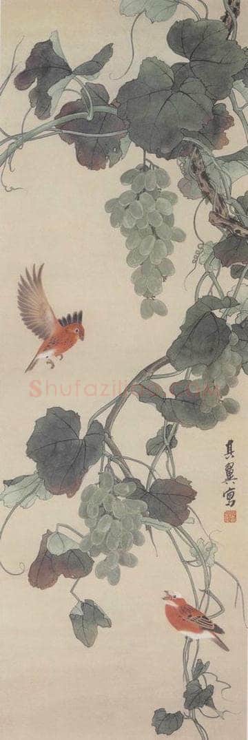  张其翼 《葡萄红雀》 书画作品