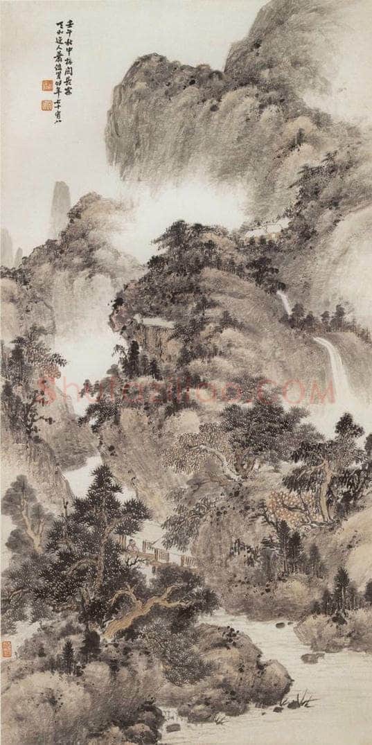 1942年 肖俊贤 《隐居图》 书画作品