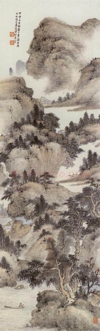 1944年 肖俊贤 《拟黄一峰溪居图》 书画作品