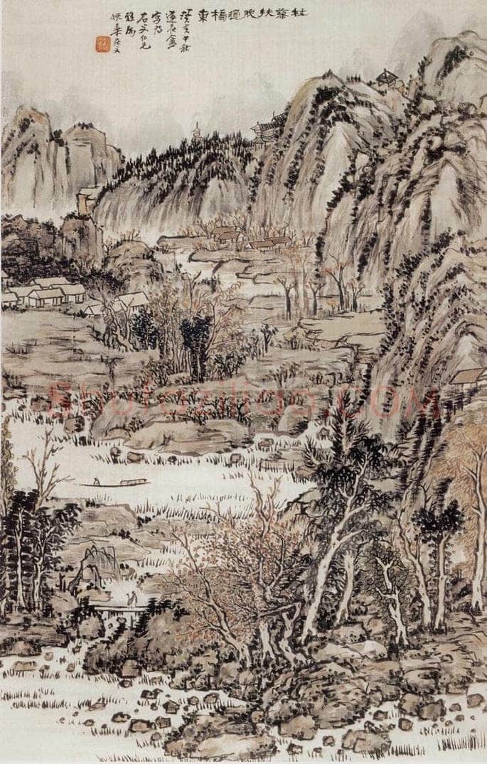 1923年 姚华 《杖藜扶我过桥东》 书画作品