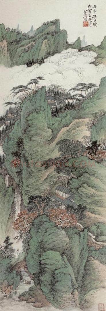 1932年 萧谦中 《仿松雪青绿山水》 书画作品
