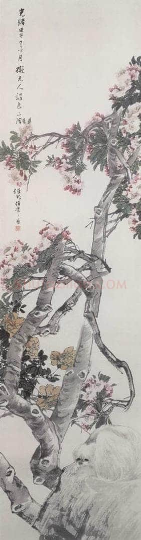 1882年 任伯年 花荫小犬图 书画作品