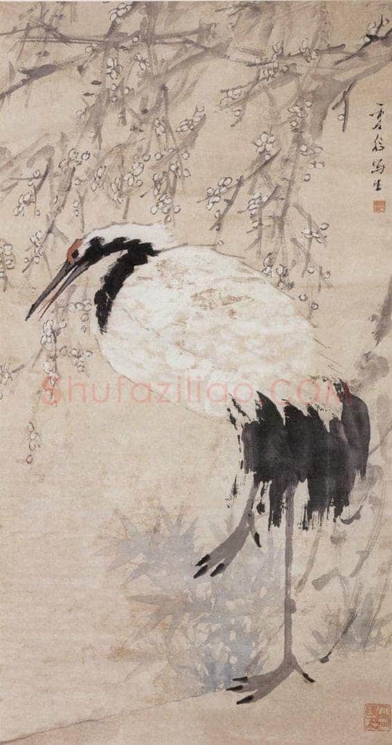 不详 虚谷 梅鹤图 书画作品