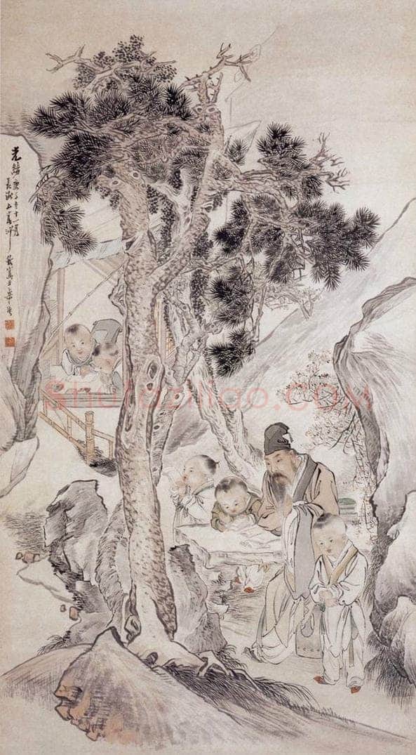 1900年 沙馥 燕山教子图 书画作品