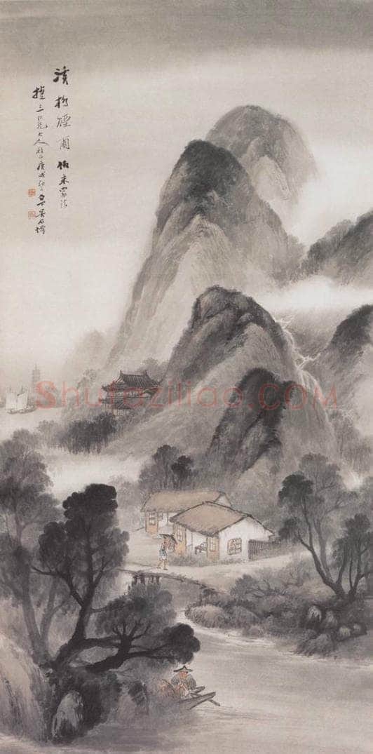 1910年 吴石仙 溪桥烟雨 书画作品