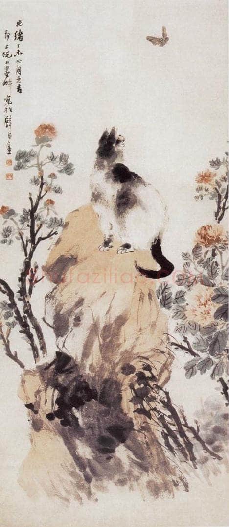 1907年 倪田 猫蝶图 书画作品