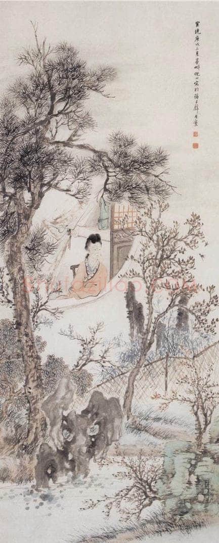1910年 倪田 闺窗春晓 书画作品
