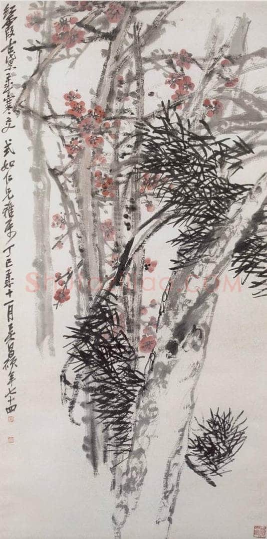 1917年 吴昌硕 松梅 书画作品