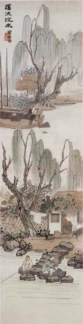 不详 陈师曾 溪流浣衣 书画作品