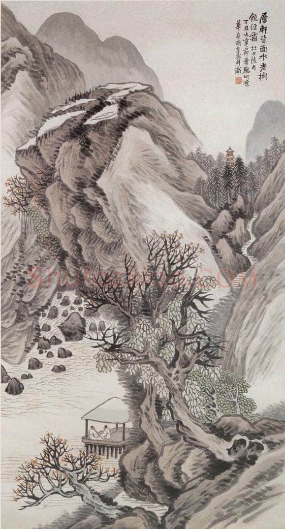1877年 胡公寿 秋水寒山 书画作品