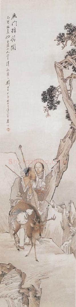 1885年 钱慧安 鹿门采药图 书画作品