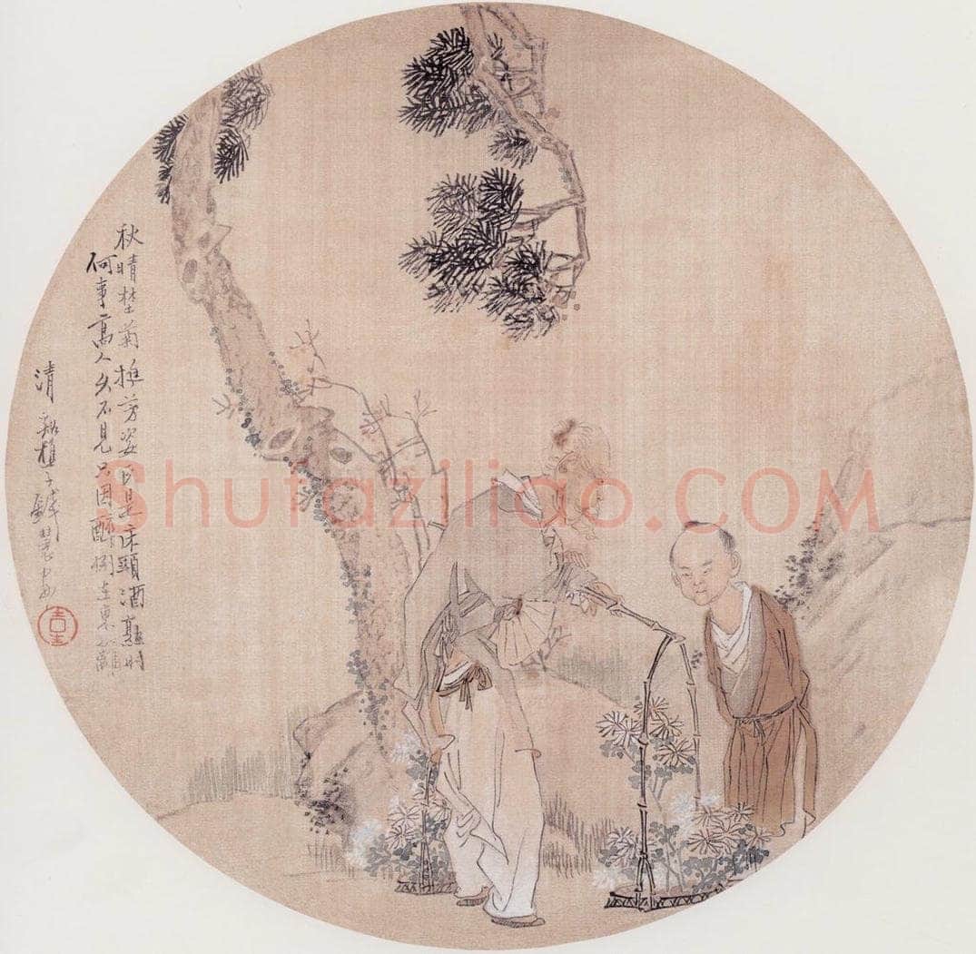 不详 钱慧安 东篱采菊 书画作品