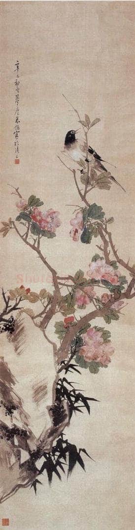 1881年 朱偁 花鸟屏 书画作品