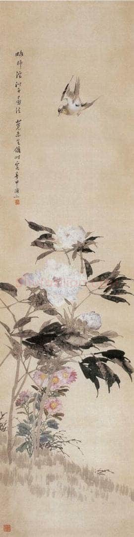 1881年 朱偁 花鸟屏 书画作品