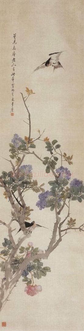 1881年 朱偁 花鸟屏 书画作品