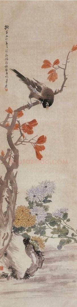 1881年 朱偁 花鸟屏 书画作品